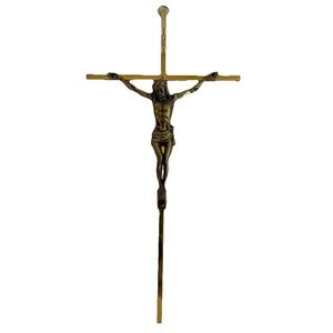 Vintage Brass Tone Wall Crucifix with INRI Plate – Metal Jesus Corpus – 10"